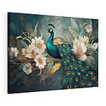 Canvas Schilderijen Majestueuze pauw te midden van elegante bloesems