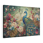 Canvas Schilderijen Elegante pauw tussen levendige bloesems