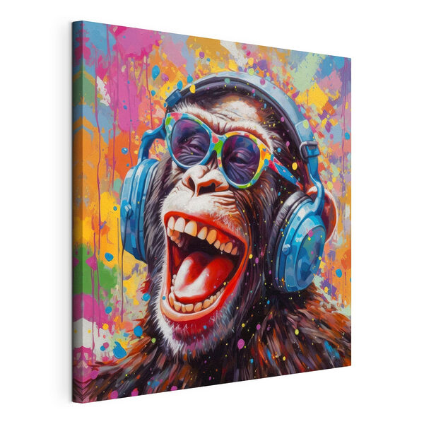 Schilderij van een aap met zonnebril Canvas Schilderijen Schilderij van een aap met zonnebril