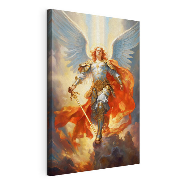 Canvas Schilderijen Schilderij van een persoon in harnas met vleugels en een zwaard