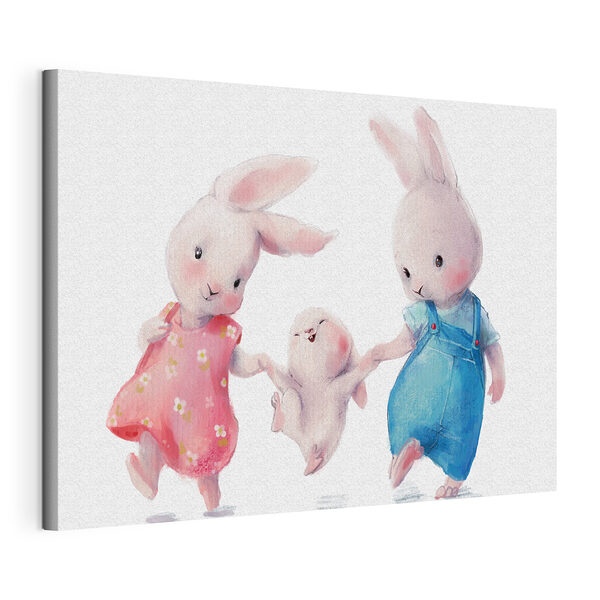 Konijntjes dansen met een vrolijke glimlach Canvas Schilderijen Konijntjes dansen met een vrolijke glimlach