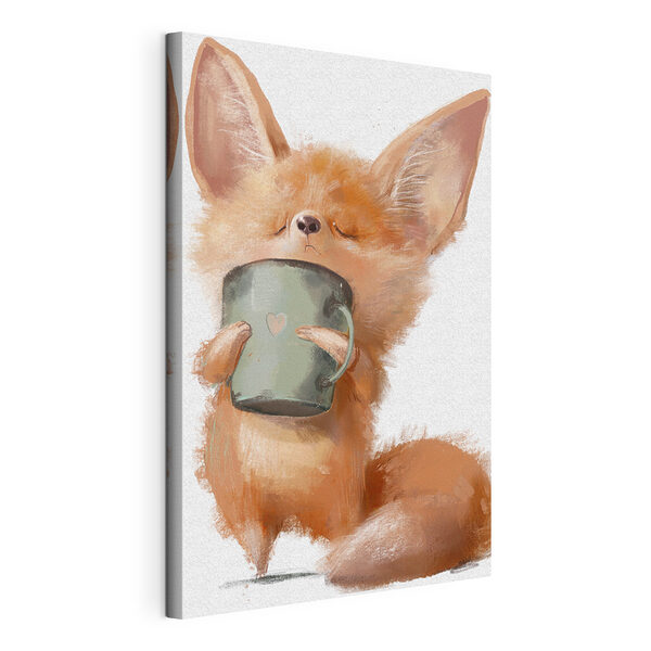 Canvas Schilderijen Fennec vos geniet van een warm drankje