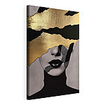 Canvas Schilderijen Verguld abstract gezicht met zwarte lippen
