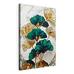 Canvas Schilderijen Smaragdgroene en ivoorkleurige bloemen lopen elegant in elkaar over