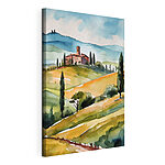Canvas Schilderijen Toscaanse heuvels met serene villa