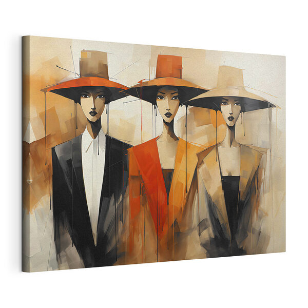 Groep vrouwen met hoeden Canvas Schilderijen Groep vrouwen met hoeden