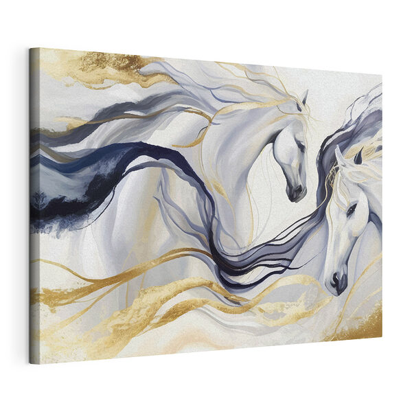 Canvas Schilderijen Majestueuze paarden in etherische beweging