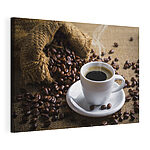Canvas Schilderijen Kop koffie en een zak koffiebonen