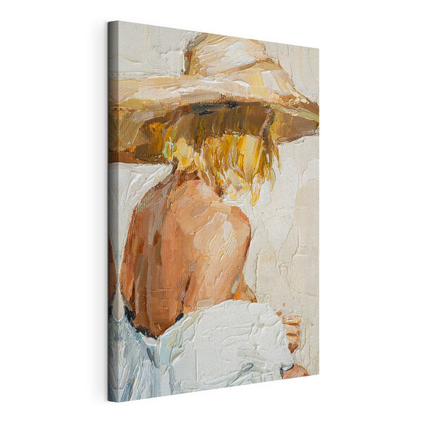 Schilderij van een vrouw met hoed Canvas Schilderijen Schilderij van een vrouw met hoed