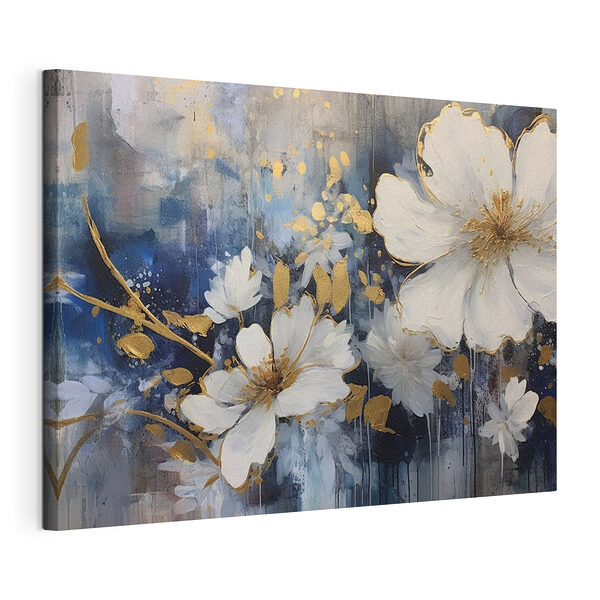 Florale elegantie in blauw en wit Canvas Schilderijen Florale elegantie in blauw en wit