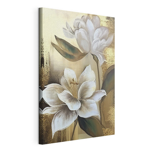 Witte bloemen met groene bladeren illustratie Canvas Schilderijen Witte bloemen met groene bladeren illustratie