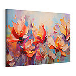 Canvas Schilderijen Schilderij van bloemen op een blauwe achtergrond