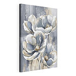 Canvas Schilderijen Schilderij van bloemen op een grijze achtergrond