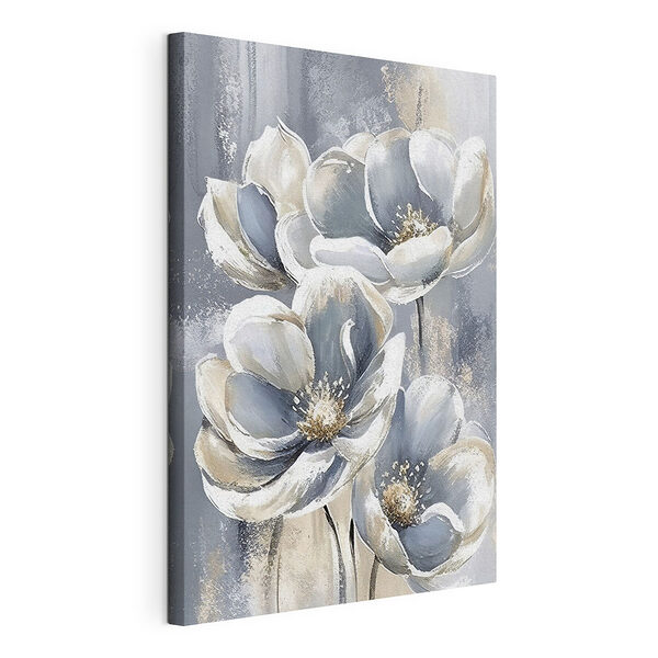 Schilderij van bloemen op een grijze achtergrond Canvas Schilderijen Schilderij van bloemen op een grijze achtergrond