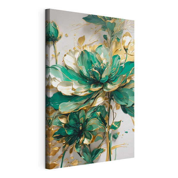 Smaragdgroene bloemen met elegante accenten Canvas Schilderijen Smaragdgroene bloemen met elegante accenten