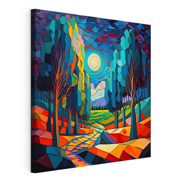 Kleurrijk landschap met bomen en een pad Canvas Schilderijen Kleurrijk landschap met bomen en een pad