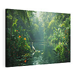 Canvas Schilderijen Serene jungle rivier met reiger