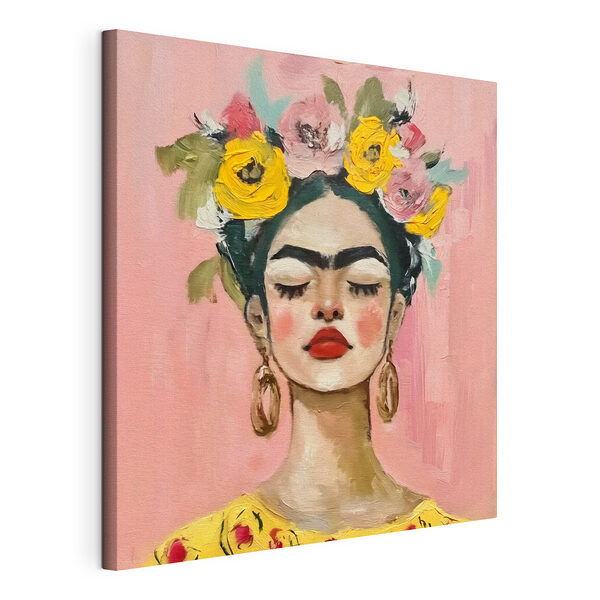 Canvas Schilderijen Schilderij van een vrouw met bloemen in haar haar