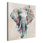 Canvas Schilderijen Olifant omringd door kleurrijke bloesems