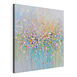 Canvas Schilderijen Schilderij van bloemen op een blauwe achtergrond
