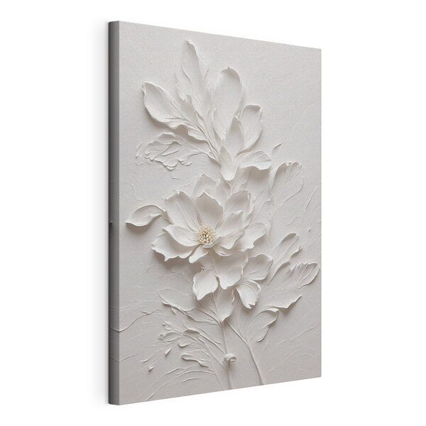 Delicaat wit artwork met bloemmotief Canvas Schilderijen Delicaat wit artwork met bloemmotief