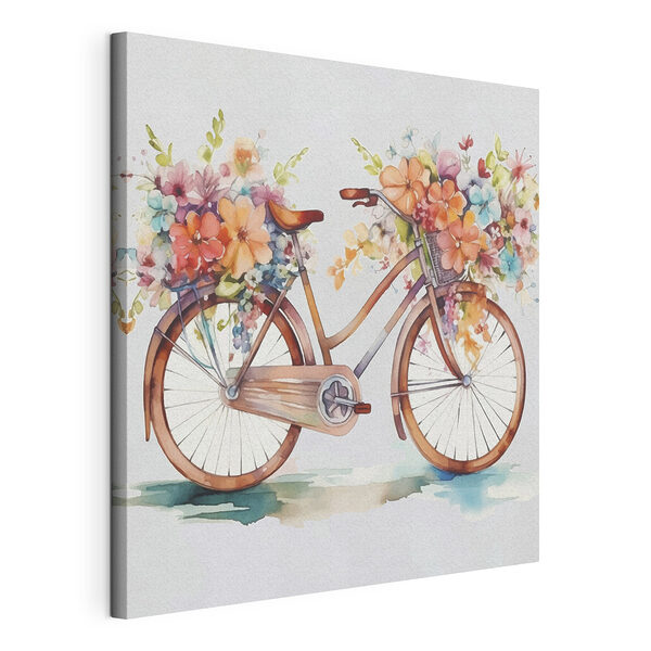 Canvas Schilderijen Fiets versierd met levendige bloemen