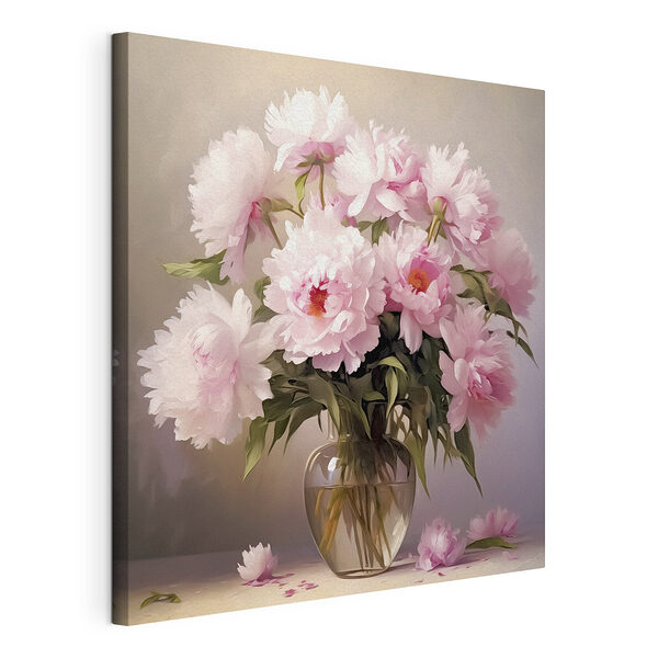 Boeket van roze pioenrozen in vaas Canvas Schilderijen Boeket van roze pioenrozen in vaas