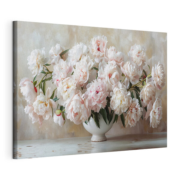 Pioenrozen in een witte vaas van keramiek Canvas Schilderijen Pioenrozen in een witte vaas van keramiek