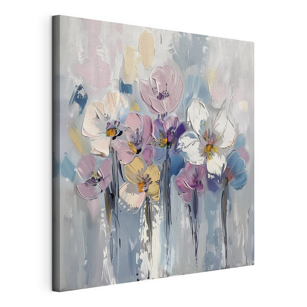 Canvas Schilderijen Kleurrijke bloesems op canvas met structuur