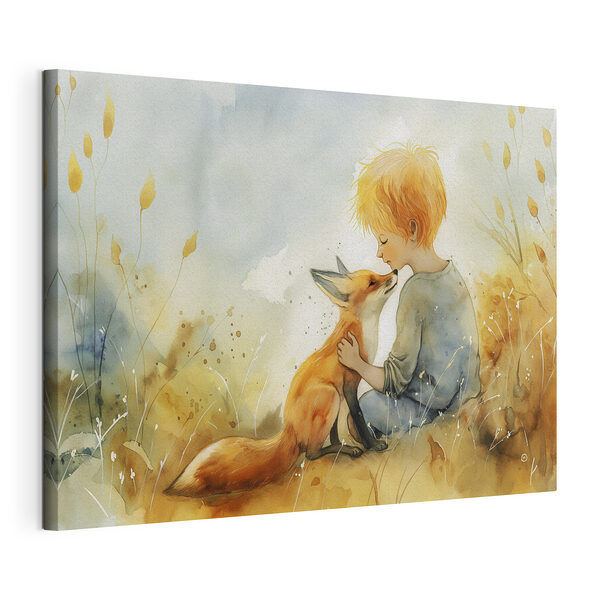Canvas Schilderijen Jongen met vos