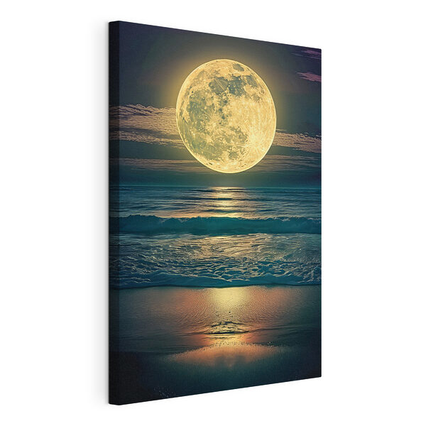 Maan boven water bij nacht Canvas Schilderijen Maan boven water bij nacht