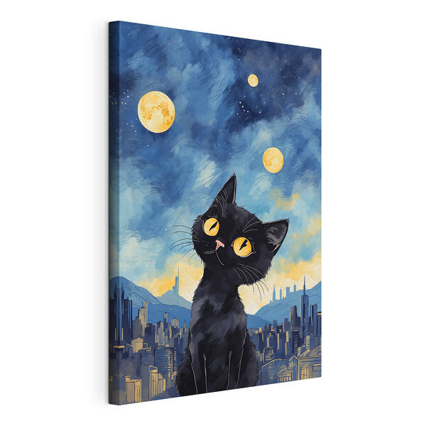 Zwarte kat met gele ogen Canvas Schilderijen Zwarte kat met gele ogen