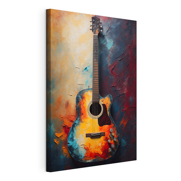 Canvas Schilderijen Levendige gitaar tegen abstracte achtergrond