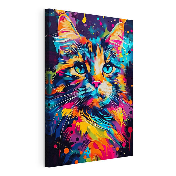 Kleurrijke kat met blauwe ogen Canvas Schilderijen Kleurrijke kat met blauwe ogen