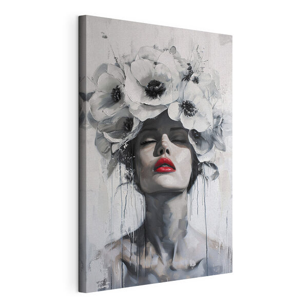 Canvas Schilderijen Schilderij van een vrouw met bloemen op haar hoofd