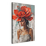 Canvas Schilderijen Vrouw met rode bloemen op haar hoofd
