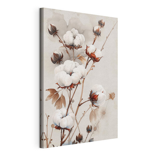 Canvas Schilderijen Katoen bloeit in delicate omhelzing