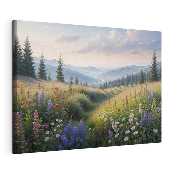 Bloemen- en bomenveld Canvas Schilderijen Bloemen- en bomenveld