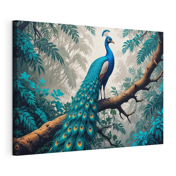 Pauw op een boomtak Canvas Schilderijen Pauw op een boomtak