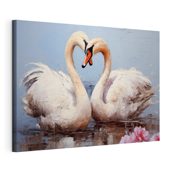 Canvas Schilderijen Twee zwanen in het water