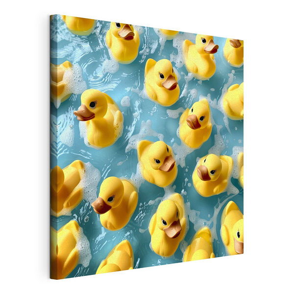 Canvas Schilderijen Groep gele badeendjes in een zwembad