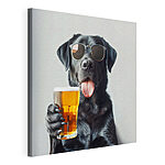 Canvas Schilderijen Hond met zonnebril en glas bier in de hand
