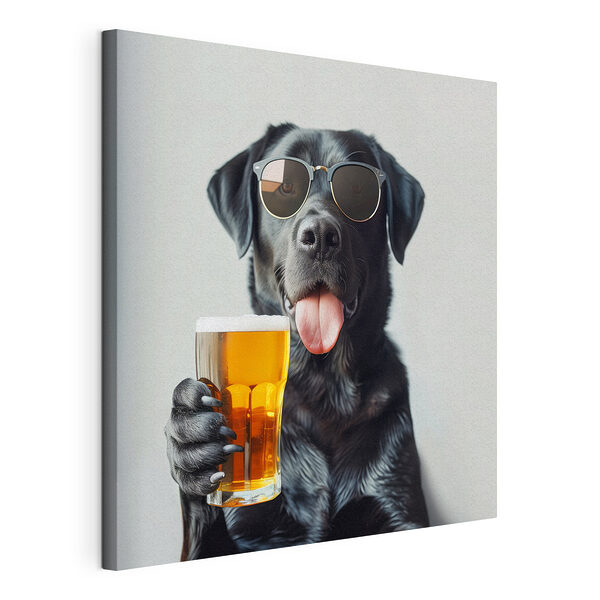 Hond met zonnebril en glas bier in de hand Canvas Schilderijen Hond met zonnebril en glas bier in de hand