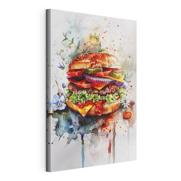 Canvas Schilderijen Aquarel van een hamburger