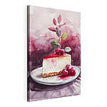 Canvas Schilderijen Stukje cheesecake met kersen erop