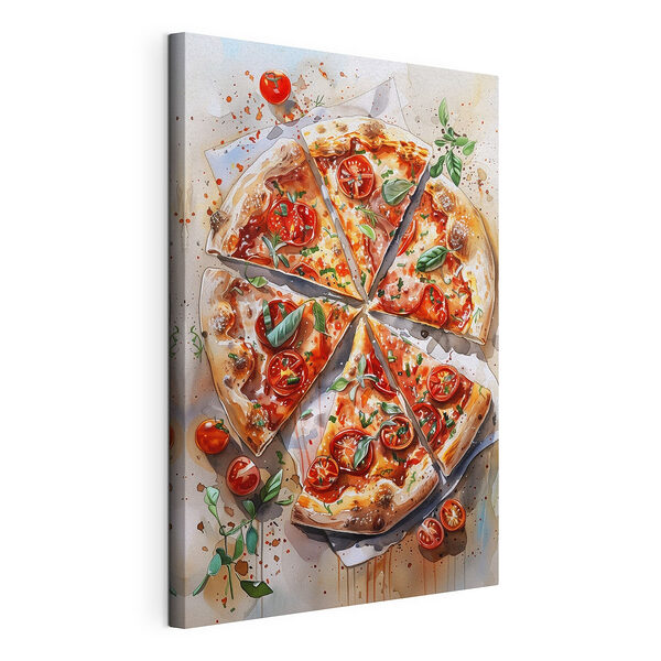 Aquarel van een pizza Canvas Schilderijen Aquarel van een pizza