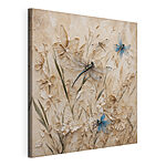 Canvas Schilderijen Libellen en bloemen op een muur
