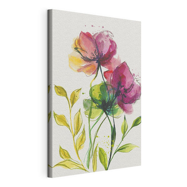 Canvas Schilderijen Schilderij van bloemen en bladeren