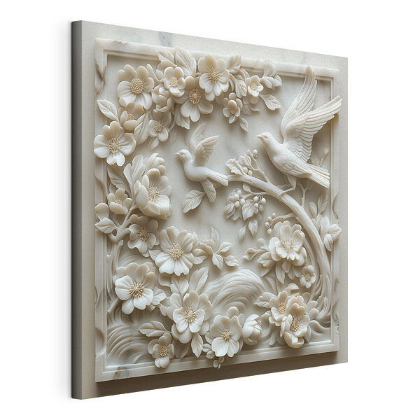 Canvas Schilderijen Wit beeld van vogels en bloemen