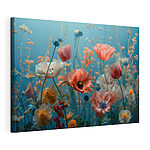 Canvas Schilderijen Groep bloemen in een veld